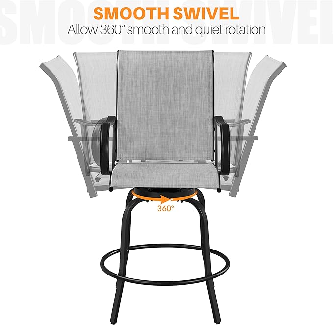 Yaheetech Patio Swivel Barstools Outdoor Chairs Set of 2, High Bistro Stools Outdoor Furniture, All-Weather Patio Stools for Outside, Beach, Lawn, Poolside and Garden, Black/Light Gray
