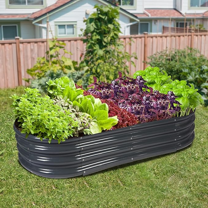 Raised Garden Bed Galvanized Planter Box Outdoor, Rot-Resistant Metal Garden Bed Planter for Vegetables Flower Herb (8ft, Grey)