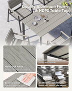 Outdoor Patio Dining Set for 4，Aluminum & HDPS Patio Table and Chairs Set with Umbrella Hole, Modren 5 Peice Patio Furniture Set, All-Weather Dining Table and 4 Chairs (Classic Gray)