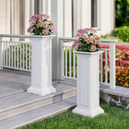 36in Tall Resin Planter Set of 2,Large Outdoor Planter for Porch, Garden, and Balcony, Weight-Bearing Top, Weather-Resistant, Classic Estate Design for Flowers and Trees(Ashen)