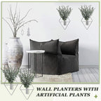 Jexine 4 Pcs Hanging Planters with Artificial Eucalyptus Metal Hanging Vase Indoor Plants Holder Modern Geometric Boho Bathroom Wall Decor for Living Room Home Office (Eucalyptus,Silver)