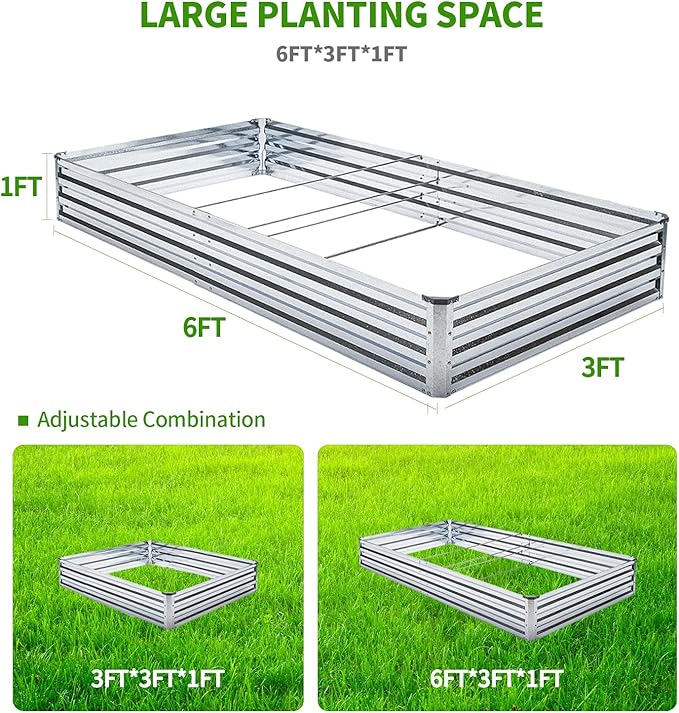 Galvanized Raised Garden Bed Kit - Metal Raised Planter 2pcs/Pack 6'x3'x1' for Flowers Plants, Vegetables Herb