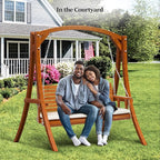 VINGLI Heavy Duty 880 LBS Patio Wooden Porch Swing Outdoor with Extra Cushion, Farmhouse Hanging Bench Tree Swing with Adjustable Chains for Yard | Garden | Lawn | Balcony (5 FT, Brown)