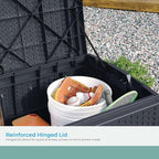 Suncast Outdoor Storage Box - 73 Gallon Cyberspace Resin Wicker Deck Box with Lockable Lid, Outdoor Storage Bin for Patio Cushions, Shoes, Pool & Garden Gear, Made in USA