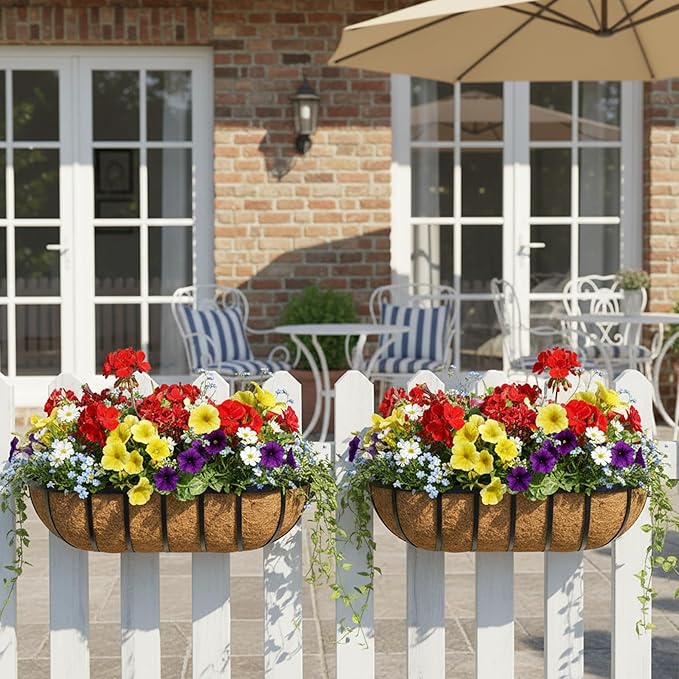 30 Inch Railing Planter Window Box Deck Balcony Rail Planter with Coco Liner Metal Wall-Mounted Coconut Liner Basket English Horse Trough for Outdoor Balcony Porch Fence Patio (2 Pack)