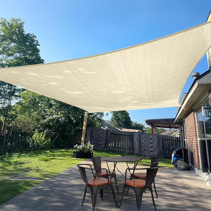 SUNLAX Sun Shade Sail 10' x 22' Butter Cream Rectangle Canopy Sail Shade Cover UV Block Permeable Sunshade Outdoor for Patio Backyard Deck Pergola (We Make Custom Size)