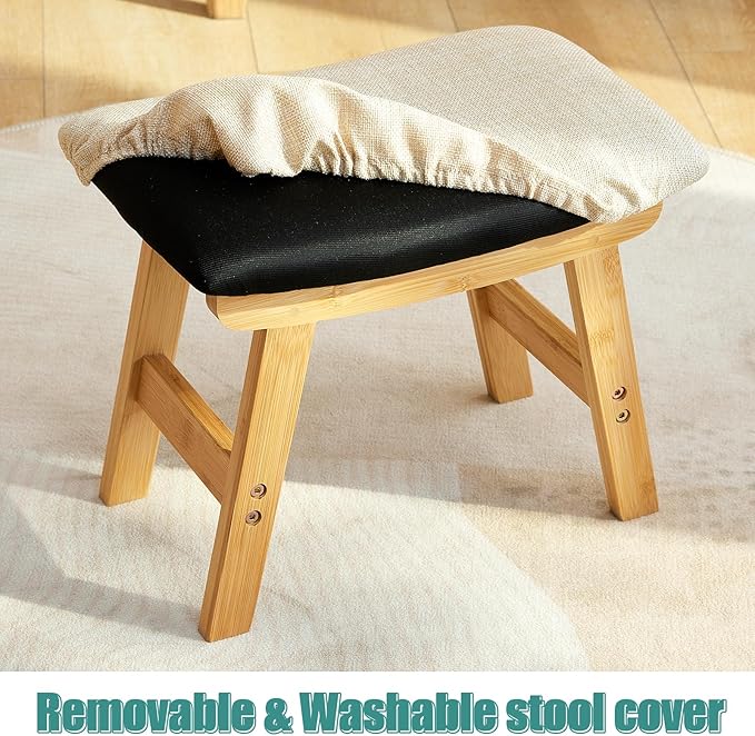 Foot Stools Ottoman, Small Soft Footrest Ottoman with Wood Legs, Sofa Footrest Extra Seating for Living Room Entryway Office