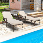 VINGLI Cast Aluminum Outdoor Chaise Lounge Chair with Wheels Set of 2, Patio Chaise Lounge with 3-Position Adjustable Backrest, Tanning Chair Reclining Chair for Poolside (2PCS, Bronze, with Cushion)
