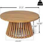 Merax Outdoor 4-Piece Acacia Wood Conversation Set - Patio 3-Seat Loveseat Sofa w/Coushion, 2 Armchair and Round Coffee Table for Backyard, Lawn, Balcony, Teak + Gray