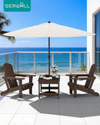 SERWALL Outdoor Coffee Table with 9FT Umbrella, HDPE Patio Coffee Table for Outside, Rectangle, Coffee(Not Include Umbrella Base)