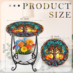 Outdoor Side Table Round Small Mosaic Patio Accent Indoor End Plant Coffee Tea Table for Yard Patio Porch Garden Living Room, Bedroom(Tree of Life Style,12 Inch)