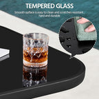 Yaheetech Patio Bar Table Tempered Glass, Height High Top Outdoor Pub Height Bistro Square Glass Side Table for Balcony Backyard Poolside, Black