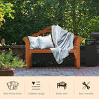 COSTWAY Folding Wooden Bench Outdoor, Crown-Like High Backrest, Patio Eucalyptus Wood Bench for Garden, Park & Porch