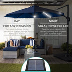 Best Choice Products 10ft Solar LED Cantilever Patio Umbrella, 360-Degree Rotation Hanging Offset Market Outdoor Sun Shade for Backyard, Deck, Poolside w/Lights, Easy Tilt, Cross Base