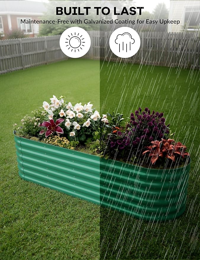 GarveeLife 2 Pcs Raised Garden Beds Outdoor 8x2x1.5 ft - Galvanized Steel Planter Box for Vegetables, Flowers, Rust-Resistant Garden Box, Easy Assembly Raised Beds, Durable Planters for Outdoor Plants