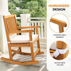 VINGLI Outdoor Rocking Chair, Weatherproof Rocker with Cushion, Wooden Rocking Bench Support 550 LBS for Patio, Yard, Garden, Outdoor or Indoors, Teak