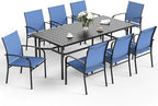 Patio Dining Set 9 PCS, 8 Stable Outdoor Dining Chairs with Rectangular Dining Table, Patio Table and Chairs Set for Lawn,Garden,Deck and Backyard
