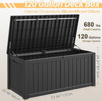 Outdoor Storage Box, Resin Deck Boxes Indoor and outdoor, Waterproof Storage Box Lockable Lid (Black, 120 Gallon)
