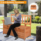 Outvita Outdoor Wood Storage Bench, Wooden Large Deck Box with Seating & Armrest, Waterproof Patio Organizer Loveseat for Garden Porch Deck Backyard Poolside, Natural