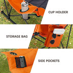 Oversized Rocking Camping Chair with Headrest & Cup Holder - 400lbs Capacity, 600D Oxford Fabric, Easy Fold Portable Outdoor Rocker Chair for Camping, Backyard, Beach, Orange
