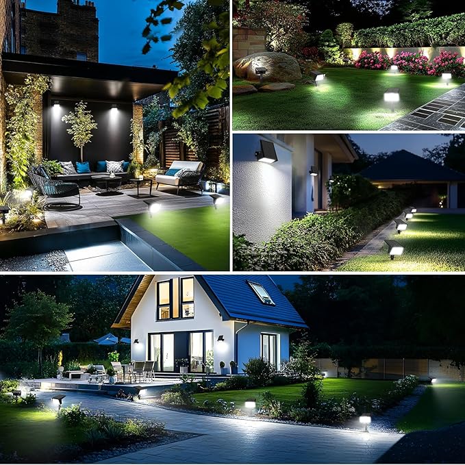 Solar Spot Lights Outdoor with 60 LED & Auto On/Off, 2 Pack Solar Lights Outdoor Waterproof IP68 with 3 Lighting Modes, 2-in-1 Solars Landscape Light for Outside, Garden, Yard(Cool White)