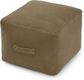 MeMoreCool Square Stuffed Pouf Ottoman Foot Rest, Floor Pouf Foot Stool with Foam Chunk Filling, Soft Stuffed Ottoman Footrest for Living Room, Light Coffee