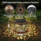 Solar Lanterns Waterproof Outdoor Decor: 2 Pack Hollow Out Retro Metal Solar Lights - Unique Gardening Gifts for Women Mom - Outside Garden Yard Patio Porch Tabletop Decorations 2 Lighting Colors