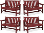 SERWALL Outdoor Bench, HDPE Outdoor Benches Weatherproof, 2-Person Garden Bench with 660 lbs Weight Capacity, Patio Benches for Outdoors, Garden, Porch, Backyard and Park, Red, 4 Pack