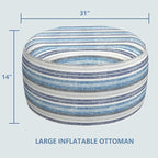 LVTXIII Outdoor Inflatable Ottoman, Fade-Resistant Round Footrest Stool D31”x H14”, Portable Patio Pouf for Garden Camping or Home Use, Stripe Layered Blue