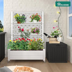 YITAHOME 43.3x17.7x61 in Planter Trellis Box with Wheels & Drain Plug, Outdoor Resin Raised Garden Bed for Climbing Plants, Large Weather-Resistant Design, Grayish-White