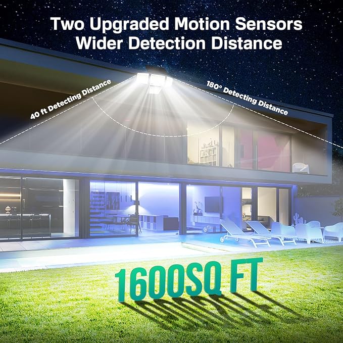 Solar Outdoor Lights - 3000LM 188 LED Motion Sensor Outdoor Lights, 4 Heads Security Light,IP65 Waterproof, Easy Install,270°Wide Angle Flood Wall Light with 3 Modes for Backyard Yard (3 Pack)