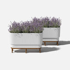 Veradek Demi Series Raised Long Planter for Indoor/Outdoor Use | Made from Plastic & Stone w/Wooden Stand | Modern Patio Décor for Flowers/Shrubs