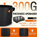 Gardzen 10-Pack 5 Gallon Grow Bags, 300G Thickened Aeration Fabric Pots with Handles, Heavy Duty Cloth Pots for Plants
