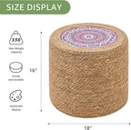 Wimarsbon Round Pouf Ottomans, Handwoven Natural Water Hyacinth Seagrass Pouffe,Outdoor Rattan Stool Accent Seat, Bohemian Coastal Home Decor (18inch Natural Cattail-Boho 4)
