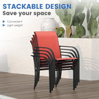 VICLLAX Patio Dining Set for 6, Outdoor Furniture Set Includes 63" Rectangle Patio Table and 6 Patio Sling Chairs, Outdoor Table and Chairs for Outsides, Black Tabletop and Red Fabric