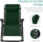Best Choice Products Oversized Zero Gravity Chair, Folding Outdoor Patio Recliner, XL Anti Gravity Lounger w/Removable Cushion, Cup Holder, Side Tray, 350lb Capacity - Forest Green