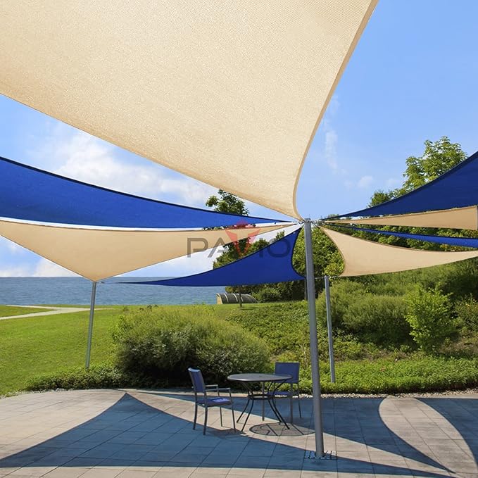 Patio Paradise 10' x 10' x 10' Sun Shade Sail Triangle Canopy Shade Cloth Fabric Sunlight Block Patio Pergola Cover HDPE Deck Awning for Outdoor Backyard Roof Shading, Beige