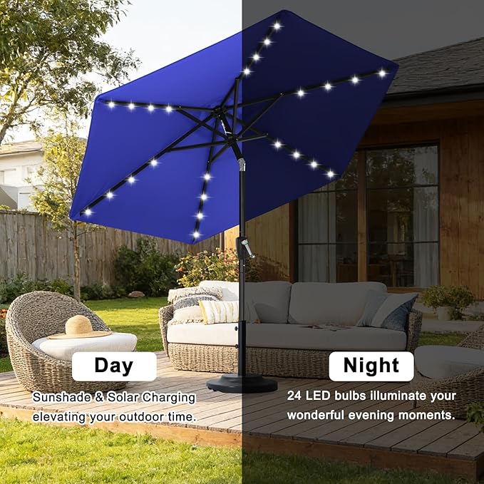 ABCCANOPY Durable Solar Led Patio Umbrellas with 24LED Lights 7.5FT (Royal Blue)