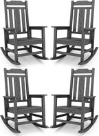 SERWALL Gray Outdoor Rocking Chair Set of 4, All Weather Patio Rocking Chair, HDPE Poly Rocking Chair for Adults, Heavy Duty Front Porch Rocker