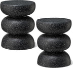 Glitzhome Outdoor Side Table Set of 2, 18" H Decorative Garden Stool MgO Faux Terrazzo End Table, Heavy Duty Indoor Outdoor Round Planter Stand for Living Room Bedroom Patio Deck Poolside,Black