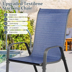 TLSUNNY 7 Pieces Patio Dining Set, Outdoor Table and Chairs W/1.69″ Umbrella Hole, 30"X 55" Table and Stackable Textilene Chair, All Weather Patio Furniture Set (Umbrella not Included) (Navy Blue)