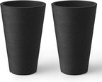 Kante Tall Round Planter Set of 2, 13 Inch Tall Decorative Planter Pots for Outdoor Indoor Garden Patio Front Porch (Black)
