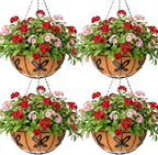 12 inch Metal Hanging Baskets For Plants Outdoor 4 Pack Round Metal Wire Hanging Basket Planter with Coco Fiber Liners Chain Round Wire Plant Holder for Garden, Patio, Deck, Porch Plants Flower Potss