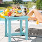 Y&M Outdoor Side Table, HIPS Adirondack Small Single Table, Waterproof Square Outside Table, Balcony Modern End Tables for Patio, Pool, Beach, Porch, Deck, Indoor or Outdoor Use, Light Blue
