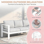 Kiss the Water Outdoor Couch Aluminum Patio Furniture Sofa, 3 Seat All-Weather Metal Patio Couch with 5" Thick and Soft Cushion and Wide Arm, Outdoor Sofa for Balcony, Porch