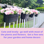 LaLaGreen Rail Planter Outdoor Plants(11.8 Inch, 12 Pack) Black Metal Iron Hanging Flower Pots Deck Railings Fence Buckets Modern Countryside Boho Style Wall Mount Window Box Plant Holder Porch Decor