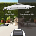Best Choice Products 9x12ft LED Cantilever Patio Umbrella w/Base Included & 360° Rotation, Large Solar Offset Hanging Outdoor Sun Shade for Deck, Backyard Table w/Stand & Lights – Fog Gray