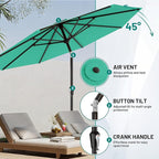 AreShark 9 FT Patio Umbrella for Outdoor, Outdoor Umbrella with Push Button Tilt and Crank, Outdoor Patio Umbrellas with 8 Sturdy Ribs for Market, Garden, Deck, Backyard, Pool (Peacock Blue)