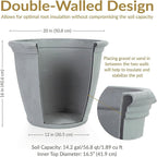 Sunnydaze 20-Inch Anjelica Large Plastic Pot for Plants - Outdoor Double-Walled Large Plastic Planter with Drillable Drainage Holes - Light Gray - 2pk