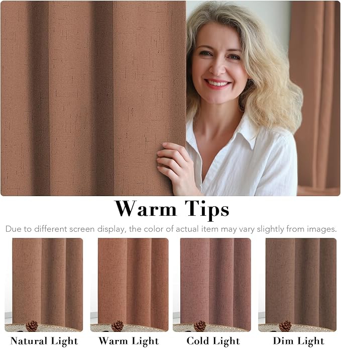 H.VERSAILTEX White Linen Blackout Curtains Durable Thick Textured Linen Look 100% Blackout Patio Door Curtain Anti Rust Grommet Extra Wide Sliding Door Curtain Panel, W100 x L108 inch, Washed Spice